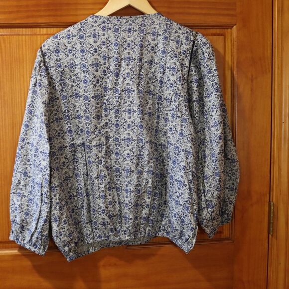Lucky Brand Blue Floral Boho Peasant Top NWT Large Elegant Flowing Spring Style - Picture 8 of 14